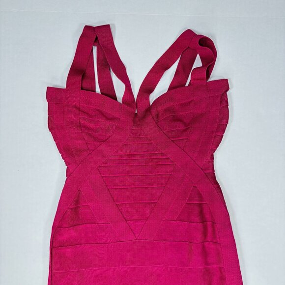 Herve Leger Burgundy Red Double Strap Bodice Bandage Bodycon Mini Dress XS - Picture 4 of 13